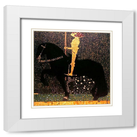 Golden Knight White Modern Wood Framed Art Print with Double Matting by Klimt, Gustav
