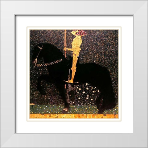 Golden Knight White Modern Wood Framed Art Print with Double Matting by Klimt, Gustav