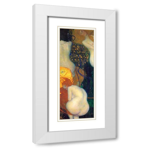 Goldfish White Modern Wood Framed Art Print with Double Matting by Klimt, Gustav