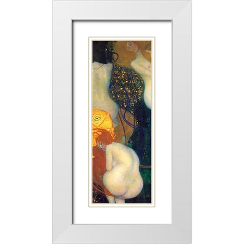 Goldfish White Modern Wood Framed Art Print with Double Matting by Klimt, Gustav