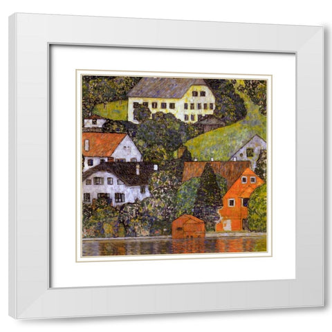 Houses In Unterach On Lake Atter 1916 White Modern Wood Framed Art Print with Double Matting by Klimt, Gustav