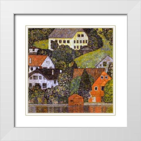 Houses In Unterach On Lake Atter 1916 White Modern Wood Framed Art Print with Double Matting by Klimt, Gustav