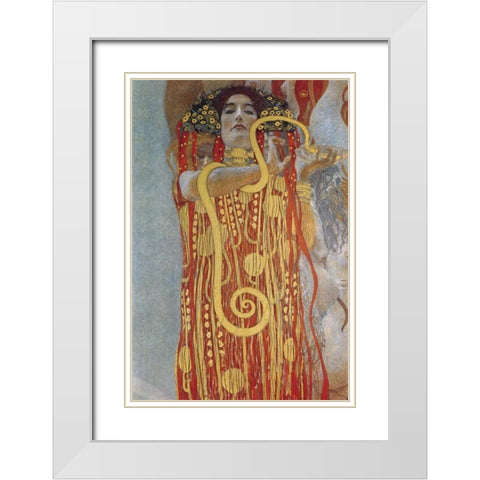 Hygeia White Modern Wood Framed Art Print with Double Matting by Klimt, Gustav