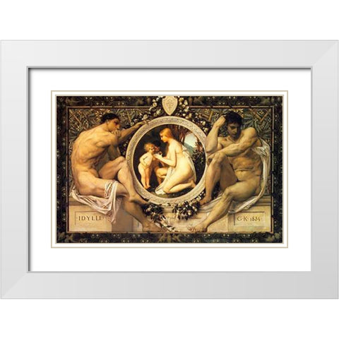 Idyll 1884 White Modern Wood Framed Art Print with Double Matting by Klimt, Gustav