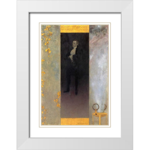 Josef Lewinsky 1895 White Modern Wood Framed Art Print with Double Matting by Klimt, Gustav