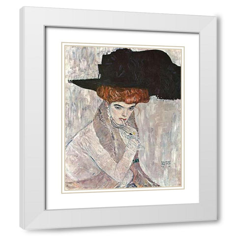 Lady With Black Feather Hat 1910 White Modern Wood Framed Art Print with Double Matting by Klimt, Gustav