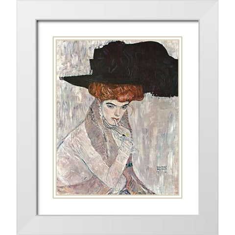 Lady With Black Feather Hat 1910 White Modern Wood Framed Art Print with Double Matting by Klimt, Gustav