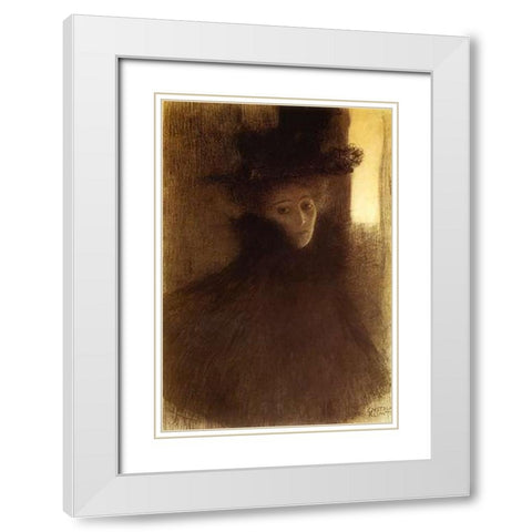 Lady With Cape And Hat 1898 White Modern Wood Framed Art Print with Double Matting by Klimt, Gustav