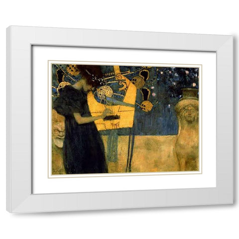 Music I White Modern Wood Framed Art Print with Double Matting by Klimt, Gustav
