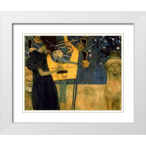 Music I White Modern Wood Framed Art Print with Double Matting by Klimt, Gustav