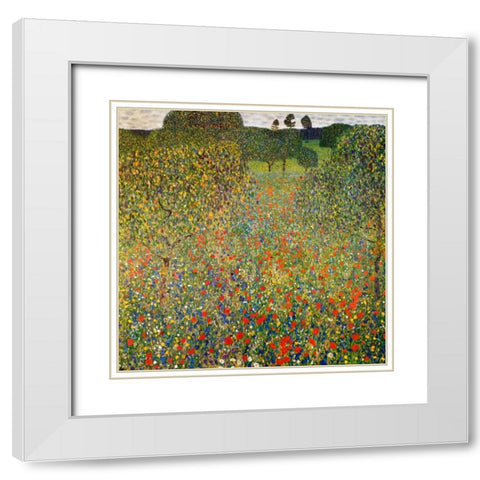Poppy Field 1907 White Modern Wood Framed Art Print with Double Matting by Klimt, Gustav