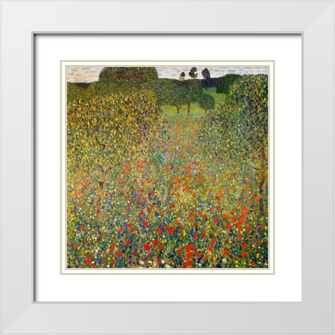 Poppy Field 1907 White Modern Wood Framed Art Print with Double Matting by Klimt, Gustav