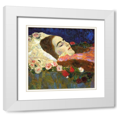 Ria Munk On Her Deatbed 1912 White Modern Wood Framed Art Print with Double Matting by Klimt, Gustav