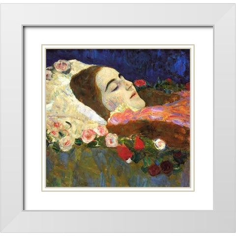 Ria Munk On Her Deatbed 1912 White Modern Wood Framed Art Print with Double Matting by Klimt, Gustav