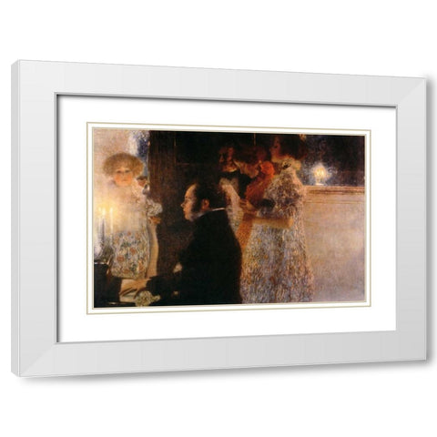 Schubert At The Piano 1899 White Modern Wood Framed Art Print with Double Matting by Klimt, Gustav