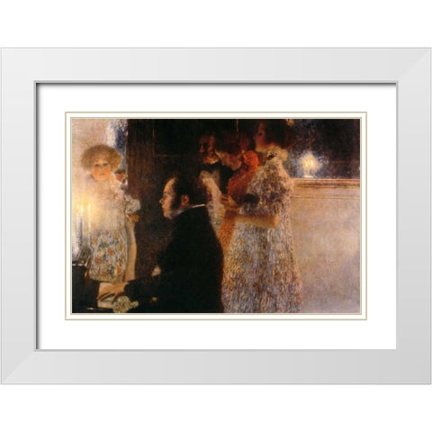 Schubert At The Piano 1899 White Modern Wood Framed Art Print with Double Matting by Klimt, Gustav
