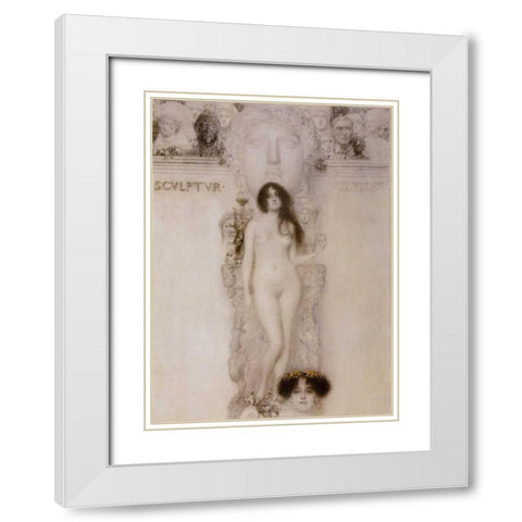 Sculpture 1896 White Modern Wood Framed Art Print with Double Matting by Klimt, Gustav