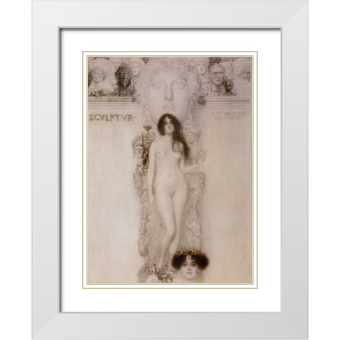 Sculpture 1896 White Modern Wood Framed Art Print with Double Matting by Klimt, Gustav