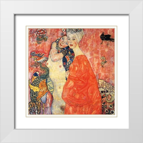 The Girlfriends 1917 White Modern Wood Framed Art Print with Double Matting by Klimt, Gustav