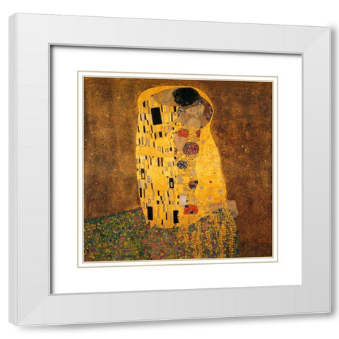 The Kiss White Modern Wood Framed Art Print with Double Matting by Klimt, Gustav