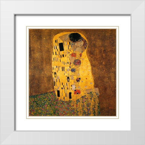 The Kiss White Modern Wood Framed Art Print with Double Matting by Klimt, Gustav
