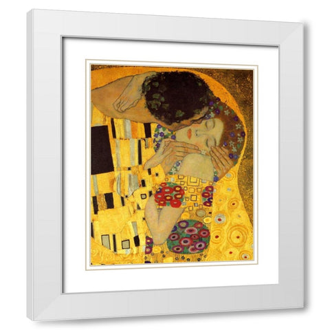 The Kiss - detail 2 White Modern Wood Framed Art Print with Double Matting by Klimt, Gustav
