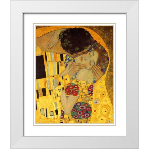 The Kiss - detail 2 White Modern Wood Framed Art Print with Double Matting by Klimt, Gustav