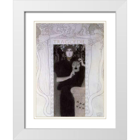 Tragedy 1897 White Modern Wood Framed Art Print with Double Matting by Klimt, Gustav