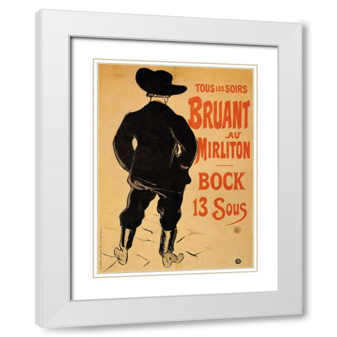 Bruant At The Mirliton White Modern Wood Framed Art Print with Double Matting by Toulouse-Lautrec, Henri