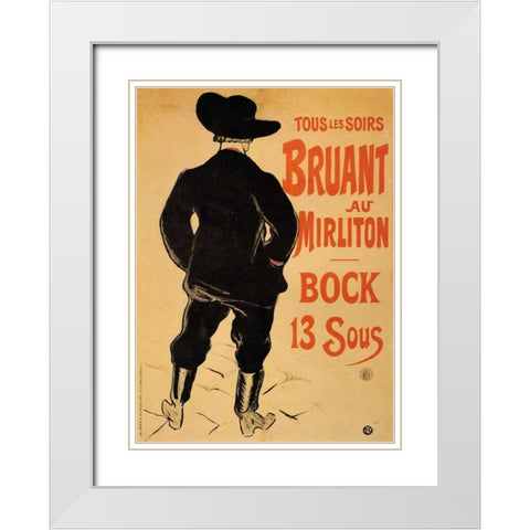 Bruant At The Mirliton White Modern Wood Framed Art Print with Double Matting by Toulouse-Lautrec, Henri