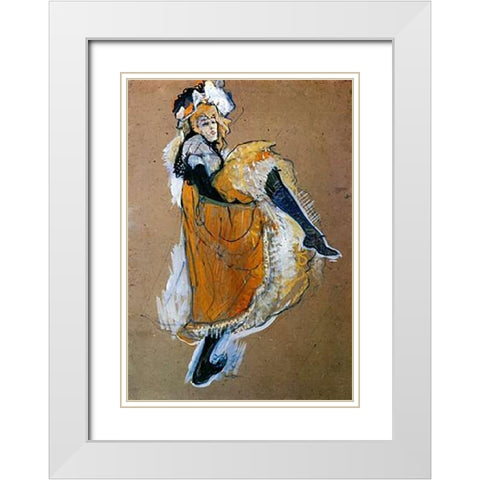 Jane Avril Dancing White Modern Wood Framed Art Print with Double Matting by Toulouse-Lautrec, Henri