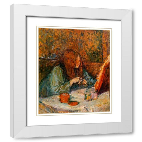 Mme Poupoule At Her Toilet White Modern Wood Framed Art Print with Double Matting by Toulouse-Lautrec, Henri