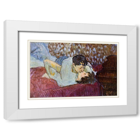 The Kiss White Modern Wood Framed Art Print with Double Matting by Toulouse-Lautrec, Henri