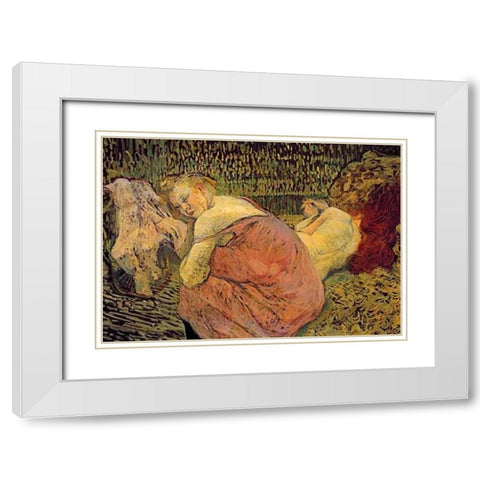 Women Resting White Modern Wood Framed Art Print with Double Matting by Toulouse-Lautrec, Henri