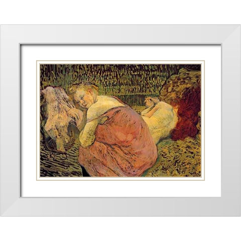 Women Resting White Modern Wood Framed Art Print with Double Matting by Toulouse-Lautrec, Henri