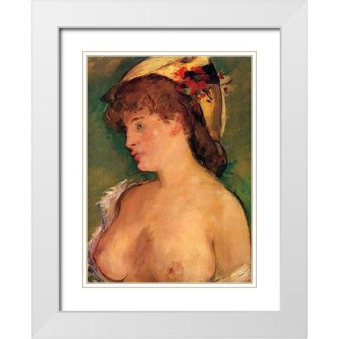 Blonde Woman with Bare Breasts White Modern Wood Framed Art Print with Double Matting by Manet, Edouard