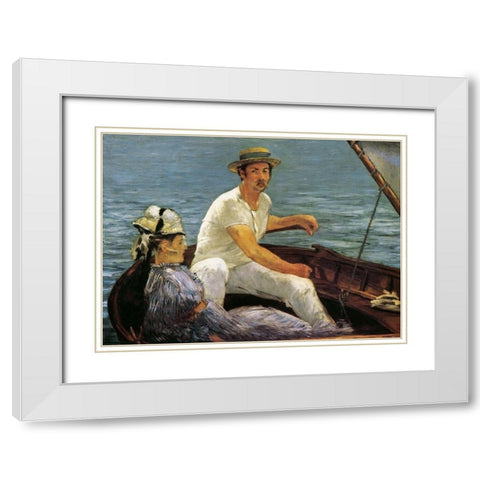 Boating White Modern Wood Framed Art Print with Double Matting by Manet, Edouard