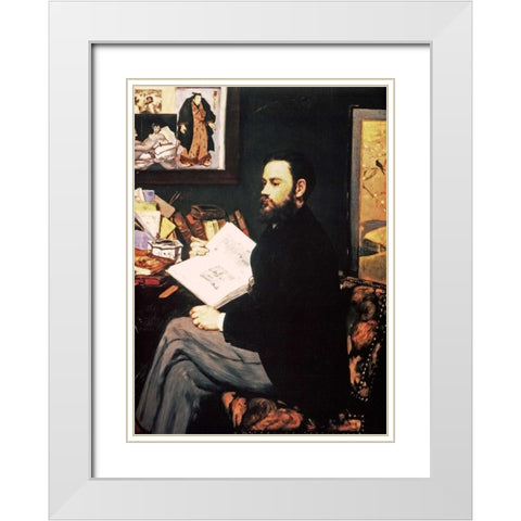 Emile Zola, 1868 White Modern Wood Framed Art Print with Double Matting by Manet, Edouard