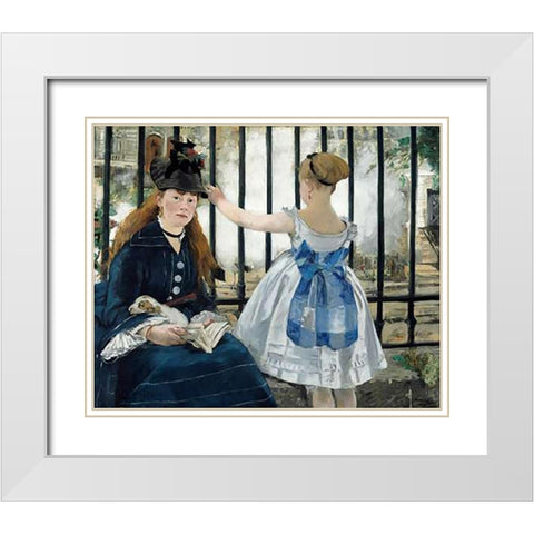 The Railway, 1873 White Modern Wood Framed Art Print with Double Matting by Manet, Edouard