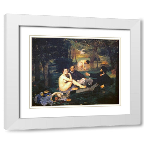 Luncheon on the Grass White Modern Wood Framed Art Print with Double Matting by Manet, Edouard