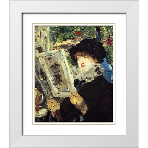 Woman Reading White Modern Wood Framed Art Print with Double Matting by Manet, Edouard