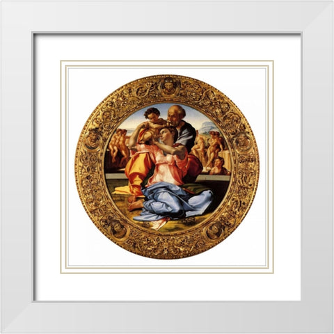 Michelangela The Doni Tondo-3 White Modern Wood Framed Art Print with Double Matting by Michelangelo