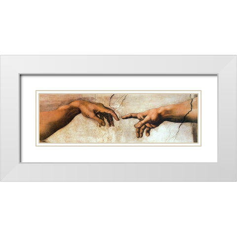 Creation Of Adam White Modern Wood Framed Art Print with Double Matting by Michelangelo