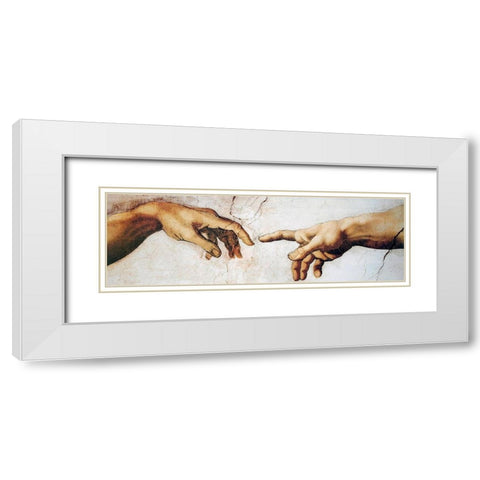 Creation Of Adam Detail White Modern Wood Framed Art Print with Double Matting by Michelangelo