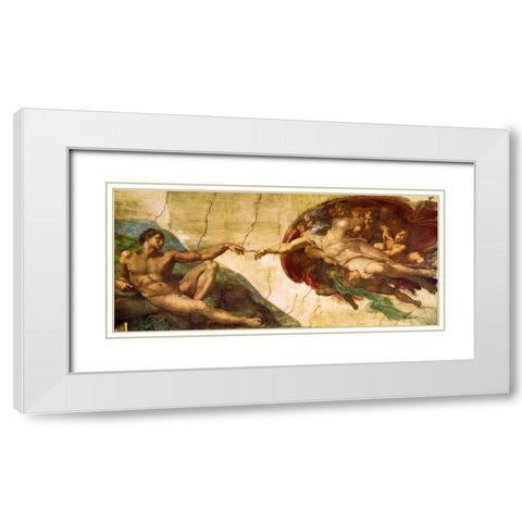 Creation Of Adam - 1 White Modern Wood Framed Art Print with Double Matting by Michelangelo