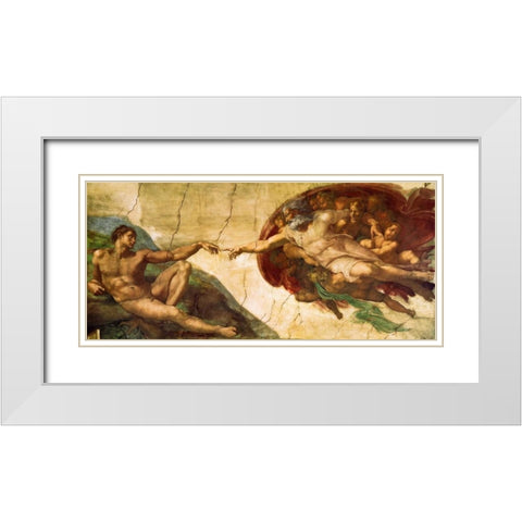 Creation Of Adam - 1 White Modern Wood Framed Art Print with Double Matting by Michelangelo