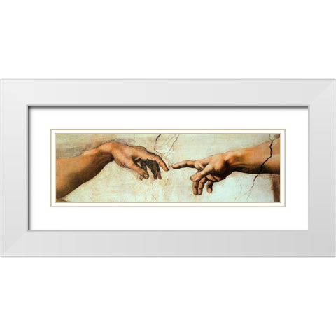 Creation Of Adam (Detail 2) White Modern Wood Framed Art Print with Double Matting by Michelangelo