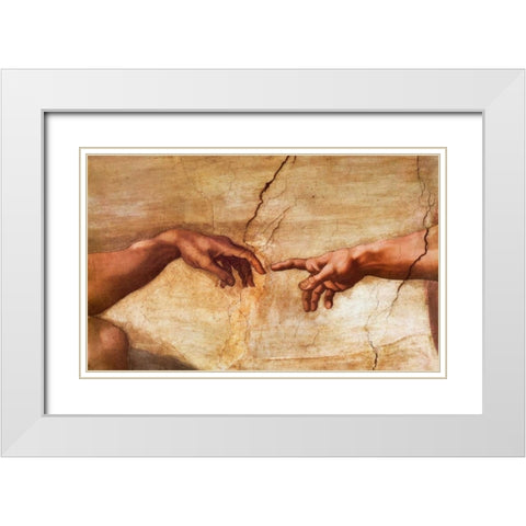 Creation Of Adam - detail White Modern Wood Framed Art Print with Double Matting by Michelangelo