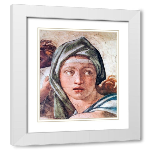 Delphic Sibyl White Modern Wood Framed Art Print with Double Matting by Michelangelo