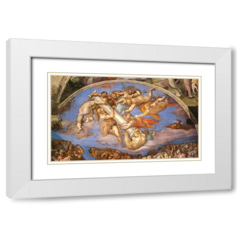 Detail From The Last Judgement (Angels Carrying The Column 2) White Modern Wood Framed Art Print with Double Matting by Michelangelo